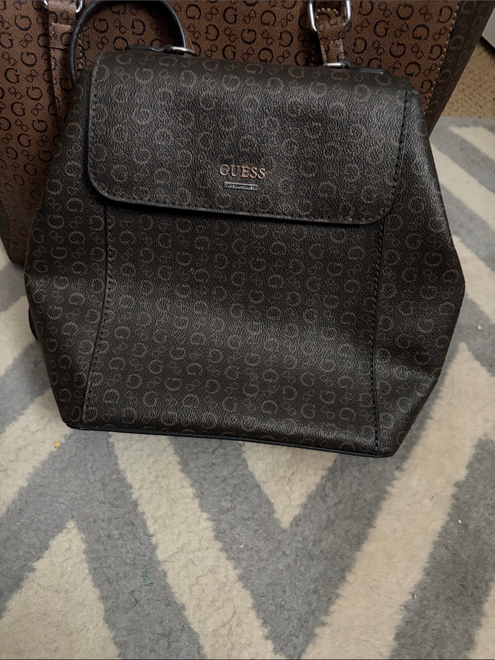 GUESS Dark Brown Monogram Backpack